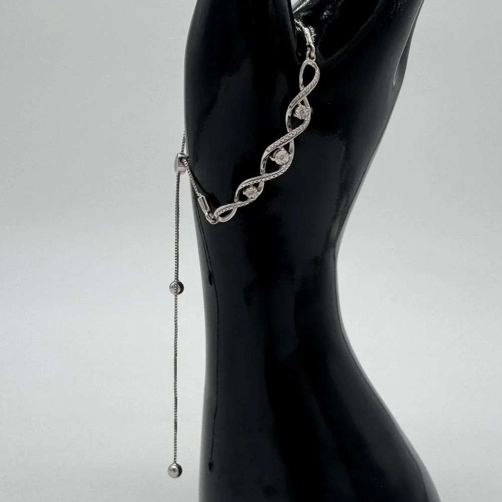 Kay 925 Sterling Silver Diamond Accent Infinity Bolo Bracelet Adjustable‎